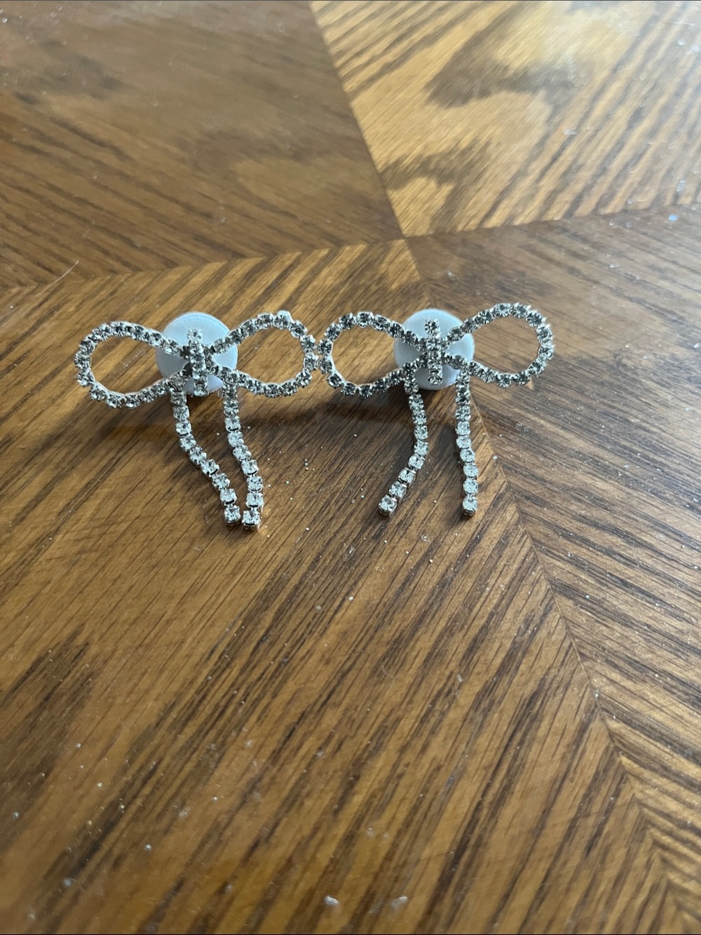 Rhinestone Bow Drop Stud Earrings - Sparkling Silver